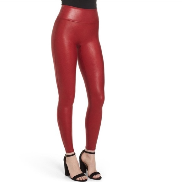 SPANX Pants - SPANX Crimson Faux Leather Leggings size Small